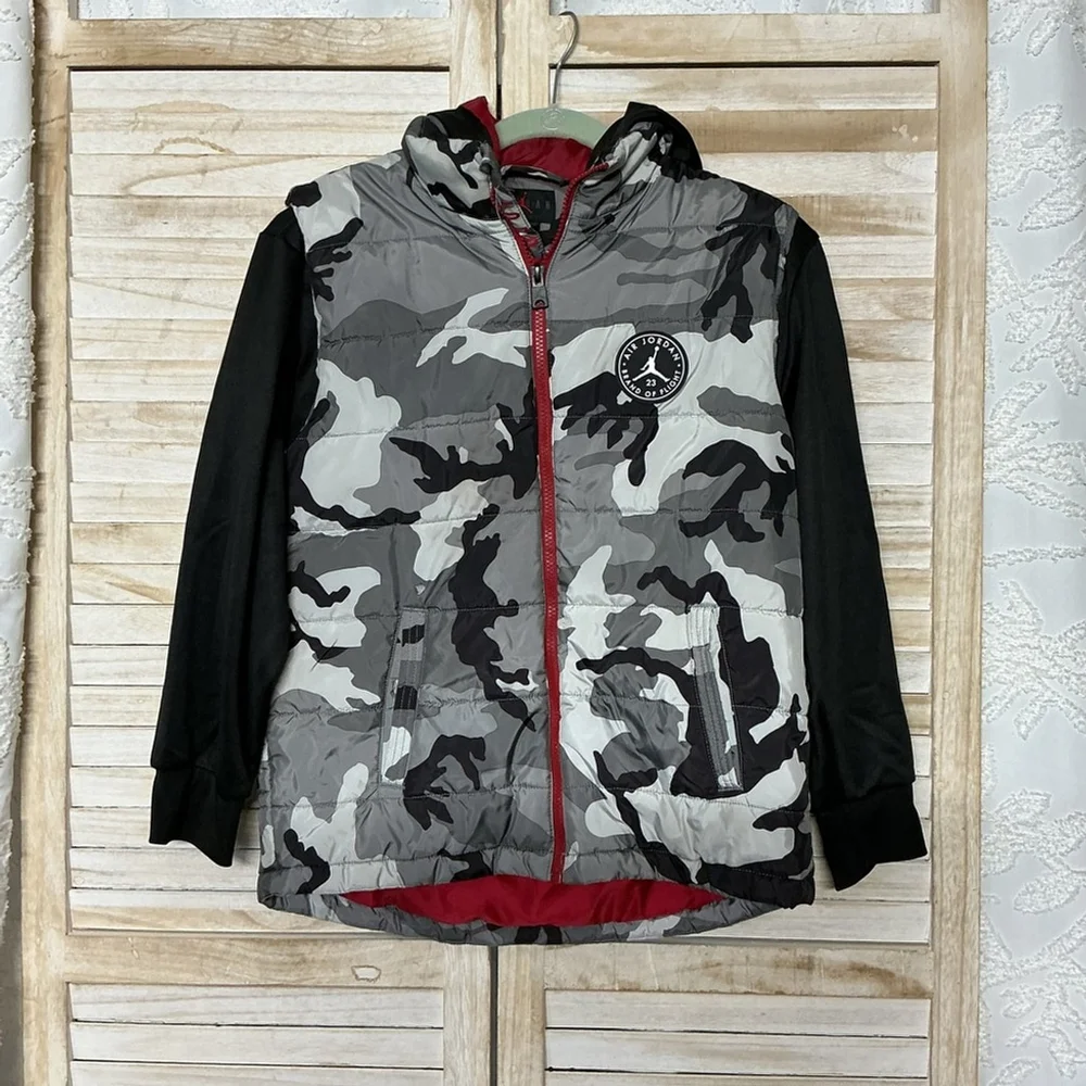 Jordan Black and Gray Camouflage Puffer Jacket
